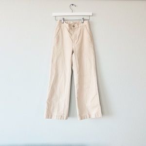 XS OAK + FORT Oatmeal Cropped Twill Wide Leg Pant